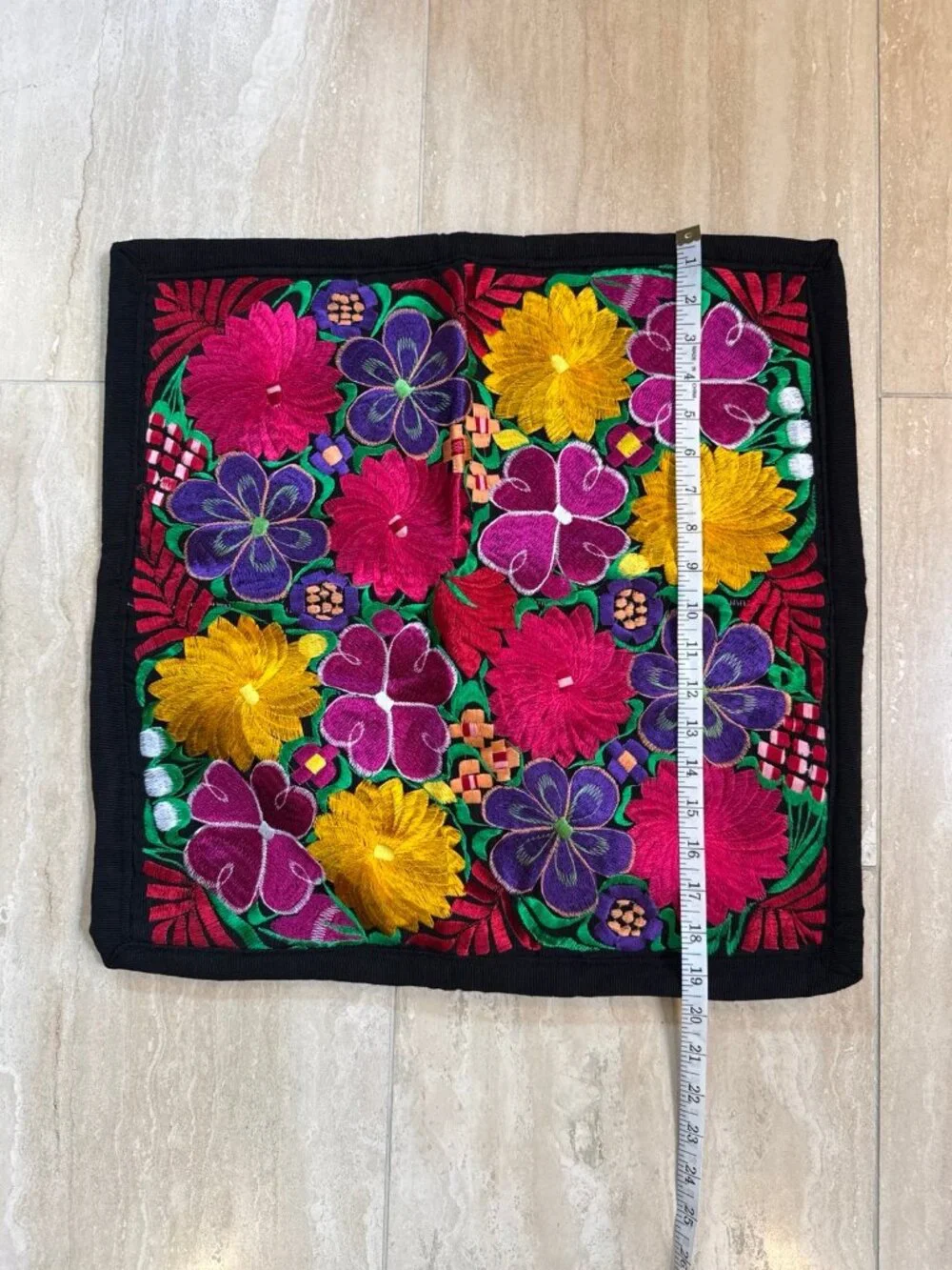 Authentic Mexican Embroidered Throw Pillow Covers 19.5” Square